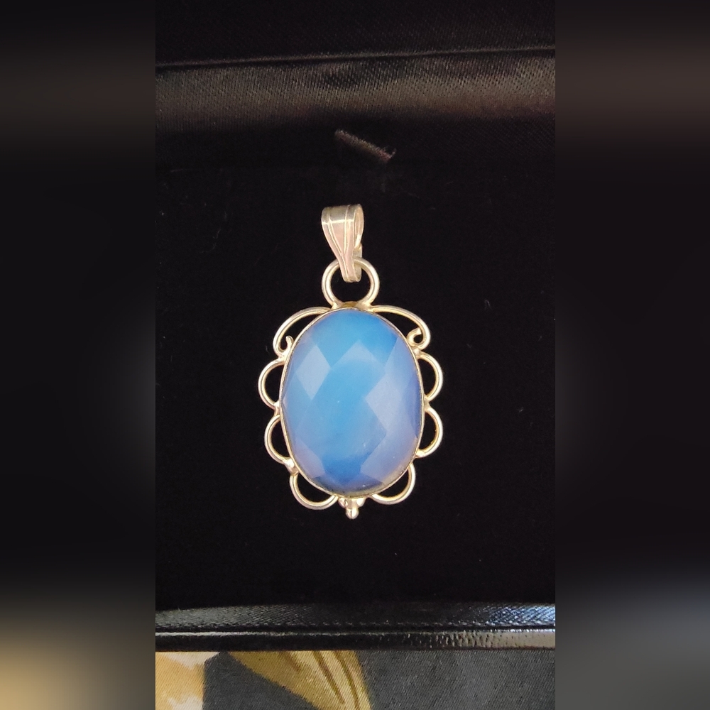 Vintage - Opalite, 925 Sterling Silver, Checkerboard, Pendant